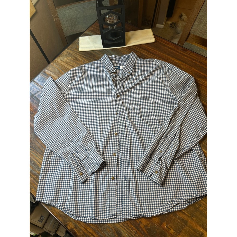 Old Navy Mens XXL Blue Gingham Everyday Shirt Regular Fit Built-In Flex Cotton